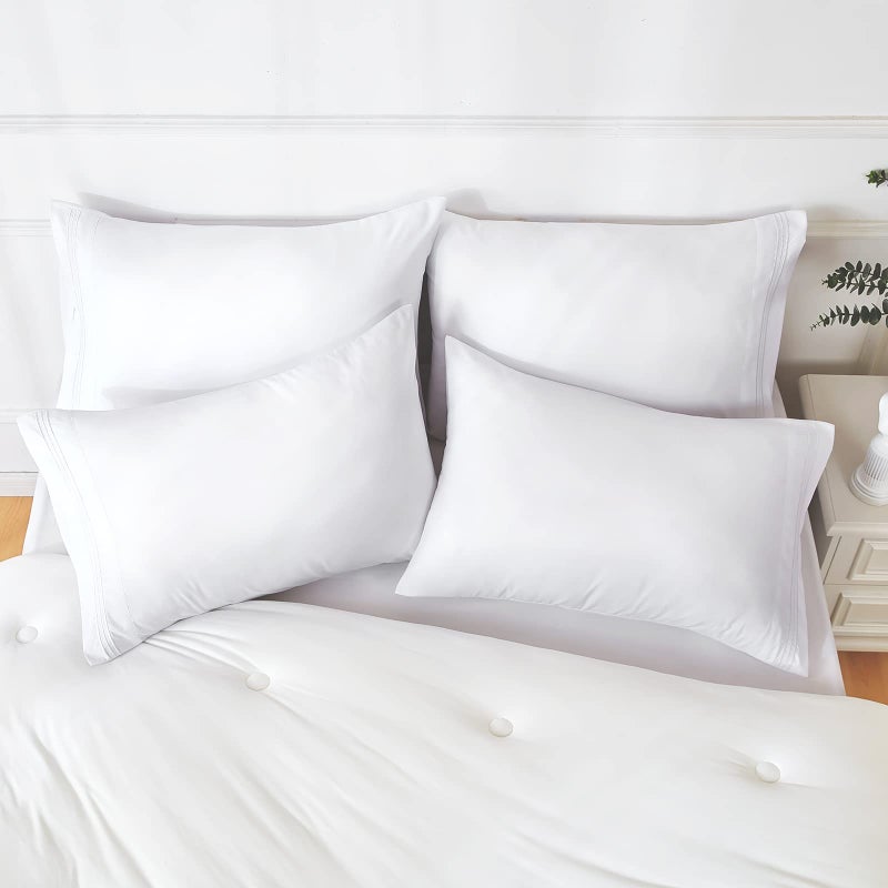 YIYEA Pillow Cases Standard Size Set of 4  Ultra Soft 1800TC Hotel Quality Double Brushed Microfiber Embroidered Pillowcases  Envelope Closure  Fade Resistant (20""x26""  White) - Image 5